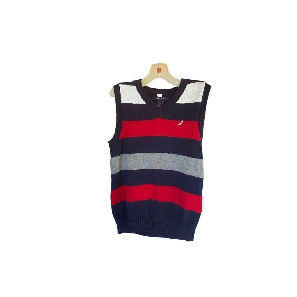Nautica boys, blue red and white knit sweater vest size 6